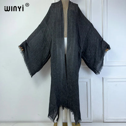 WINYI bohemian kimono kaftan beachwear Cardigan sexy  evening dress abaya dubai luxury cover-ups beach outfits women maxi dress