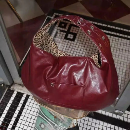 Double-Sided Shoulder Bag Cool and Sweet Leopard Print Commuter Tote Bag Women's Versatile Large Bag Retro Chic Handbag Bolsos