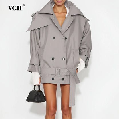 VGH Designer Loose Spliced Button Solid Jackets For Women Lapel Long Sleeve Autumn Temperament Jacket Female Fashion Style New