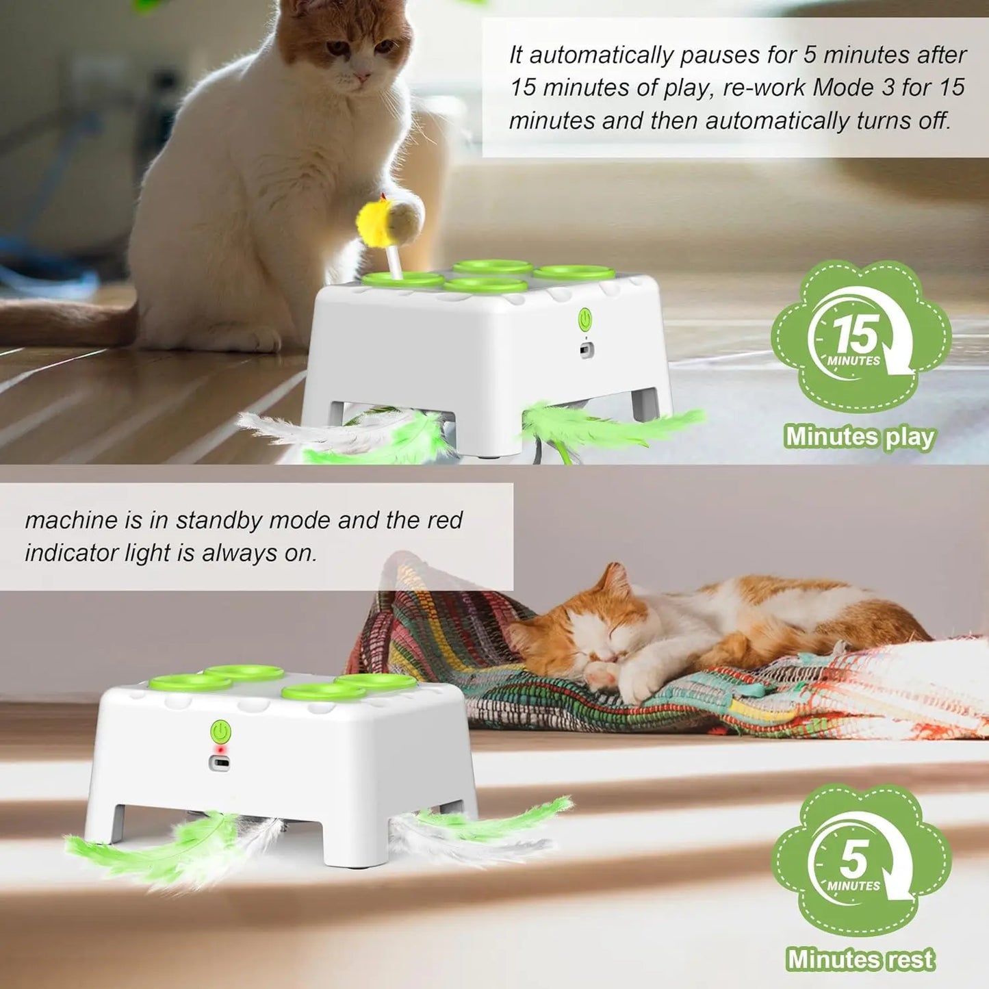 Whack A Mole Automatic Pop-Up Rechargeable Feather Toy for Cats Dogs Interactive Playing Kitten Training Pet Supplies