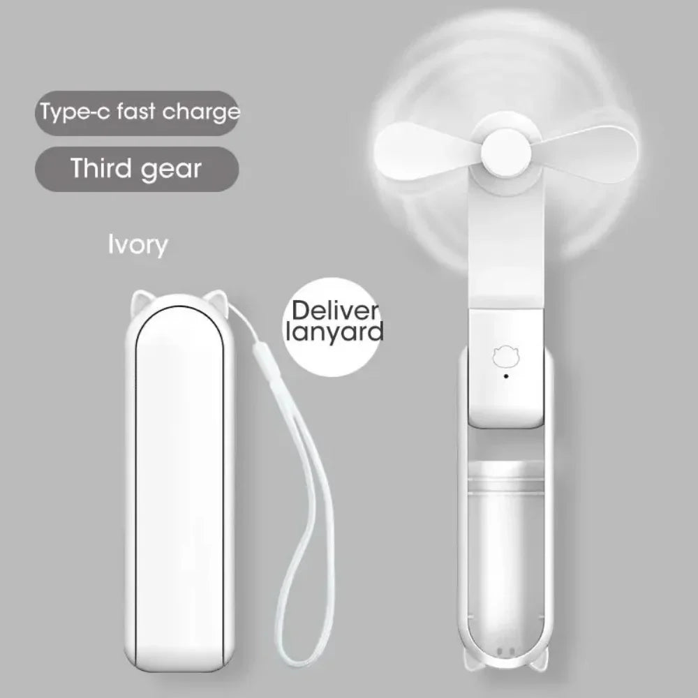 Portable Mini Fan USB Rechargeable Small Pocket Fan 3-speed Adjustable Folding Low-Noise Electric Fan USB Fan with Power Bank