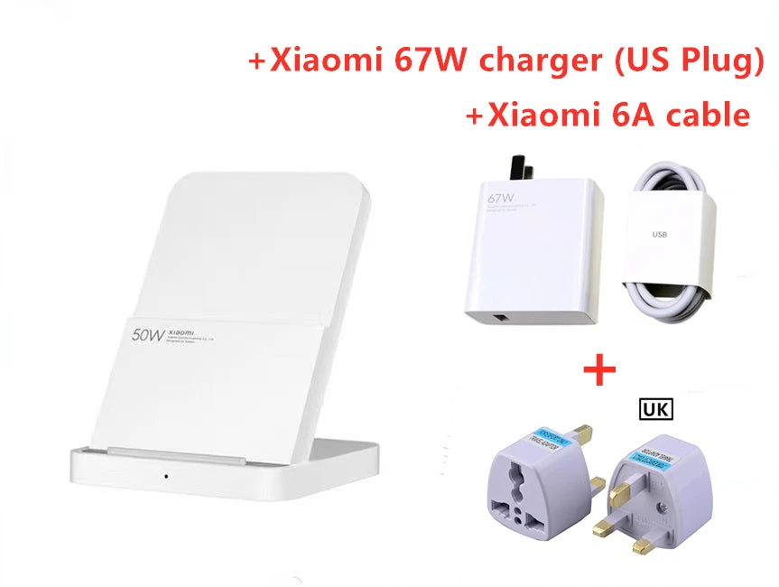 Xiaomi Mi 50W Wireless Charger Pro Vertical Air Cooling Fast Charging For Xiaomi 17/15/14/13/12 Series For iPhone Series