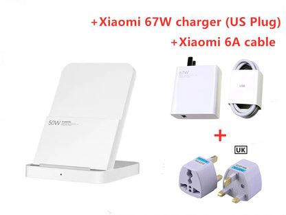 Xiaomi Mi 50W Wireless Charger Pro Vertical Air Cooling Fast Charging For Xiaomi 17/15/14/13/12 Series For iPhone Series
