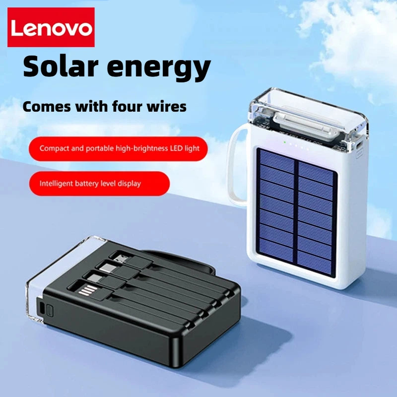 Lenovo 50000mAh Fast Charging solar compact portable LED light mobile power bank built-in cable power bank suitable for iPhone
