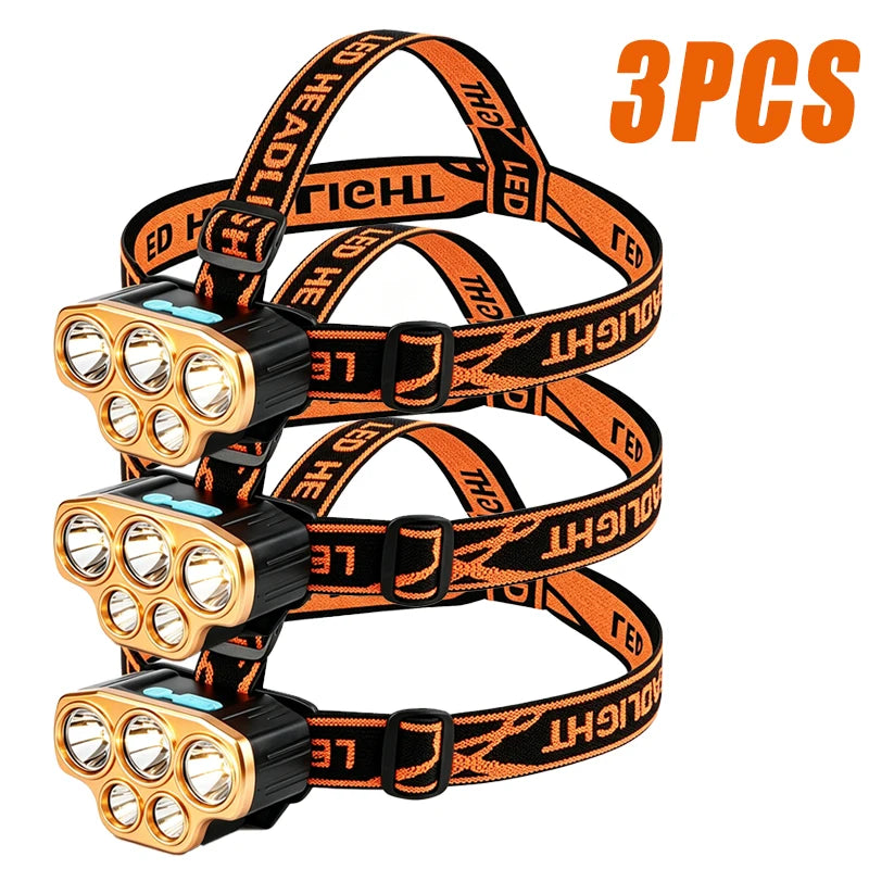 Powerful 5 LED Headlamp USB Rechargeable Headlamp Fishing Head Flashlight Waterproof Hunting Camping Outdoor Run Hiking Light