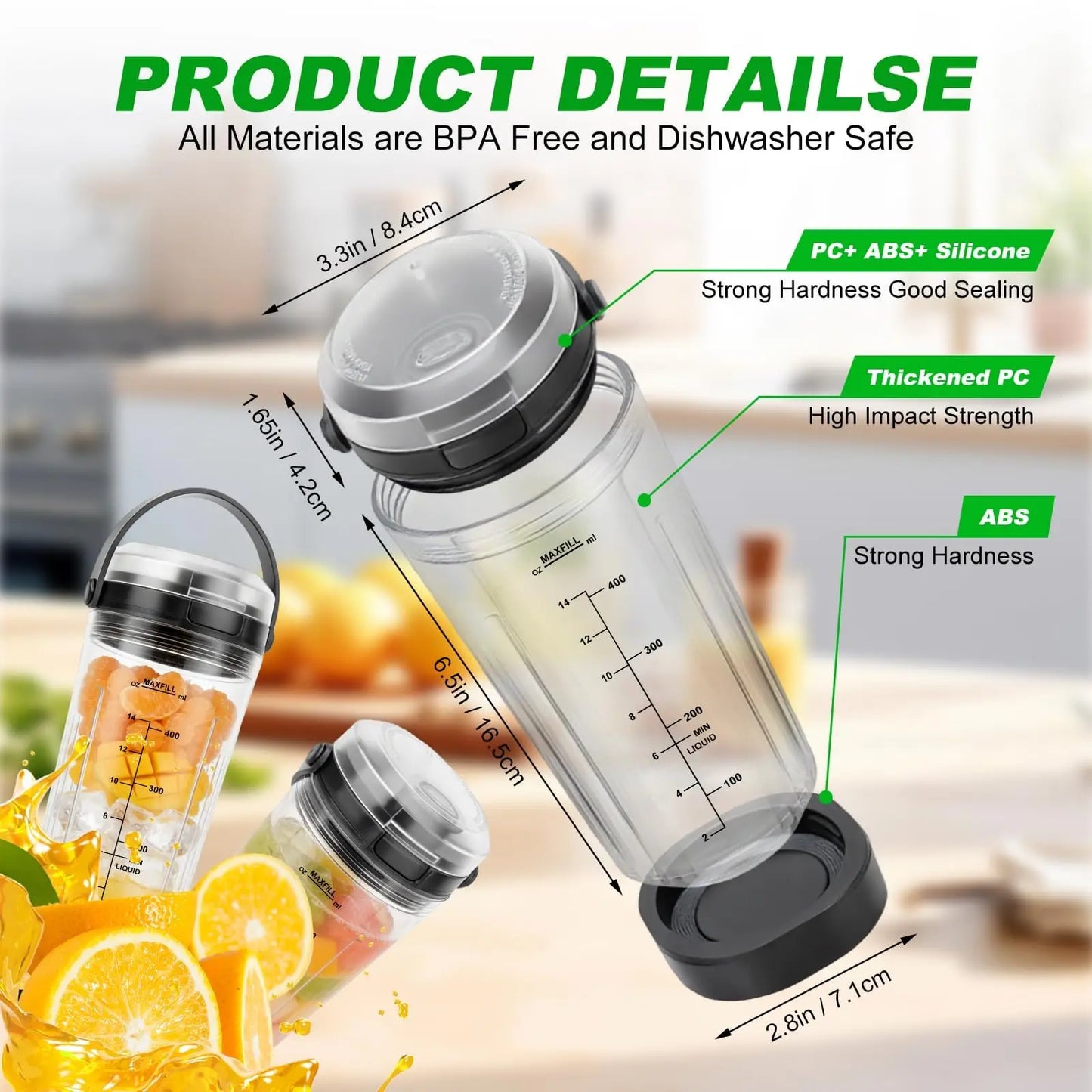 Blender Cup for Ninja Blast Portable Blender 18oz BC100 and BC151 Series Replacement Parts
