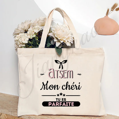 Thank You Teacher French Print Women Shoulder Bag CanvasShopping Bags Female Handbags Reusable Tote Bag Best Gifts for Maitresse