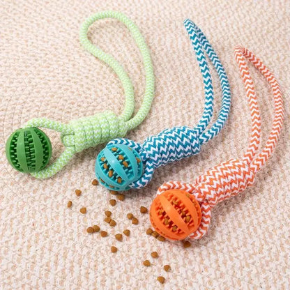 Pet Teeth Cleaning Treat Dispensing Rope Ball Toy, Interactive Tug Rope Chew Toy for Dogs, Slow Feeder Relieve Boredom
