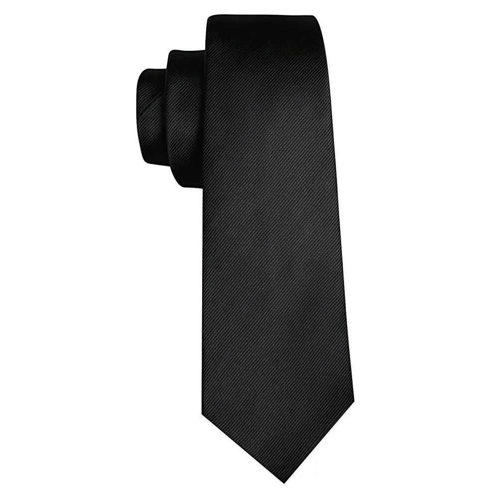 Black Men Necktie High Quality Solid Silk Woven Tie New Male Handkerchief Cufflinks Sets Business Party Formal Barry.Wang 6476