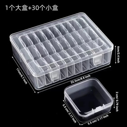 Durable plastic storage box, 30 compartments and small containers, transparent jewelry and home small item storage box