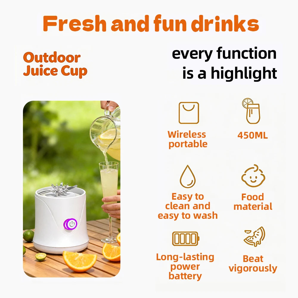 Portable Fruit Juicer Mini Blender 450ML Electric Juice Cup 12 Blades Rechargeable Blender For Shakes And Smoothies Ice Crusher