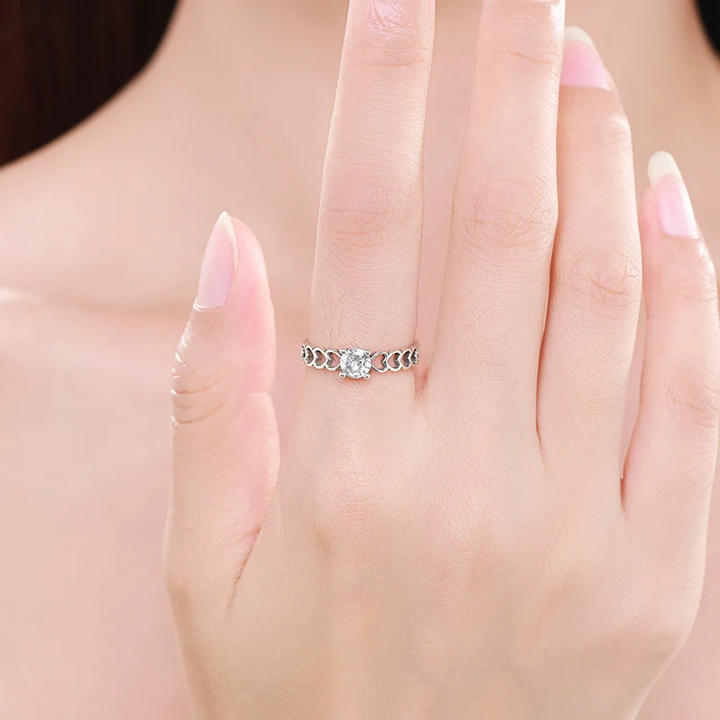 Modian 925 Sterling Silver Romantic Hollow Hearts Promise Ring For Women Fine Jewelry Sparkling Round 5mm CZ Rings Fine Jewelry