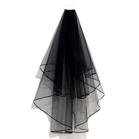 Halloween Black Veil Bridal Lace Tulle Veil Theme Party Performance Headdress Carnival Cosplay Hair Accessories