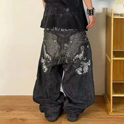 American New Fashion Old Washed Loose Jeans Women Y2K Hip Hop Harajuku Casual Joker Gothic High-waisted Wide-leg Trousers