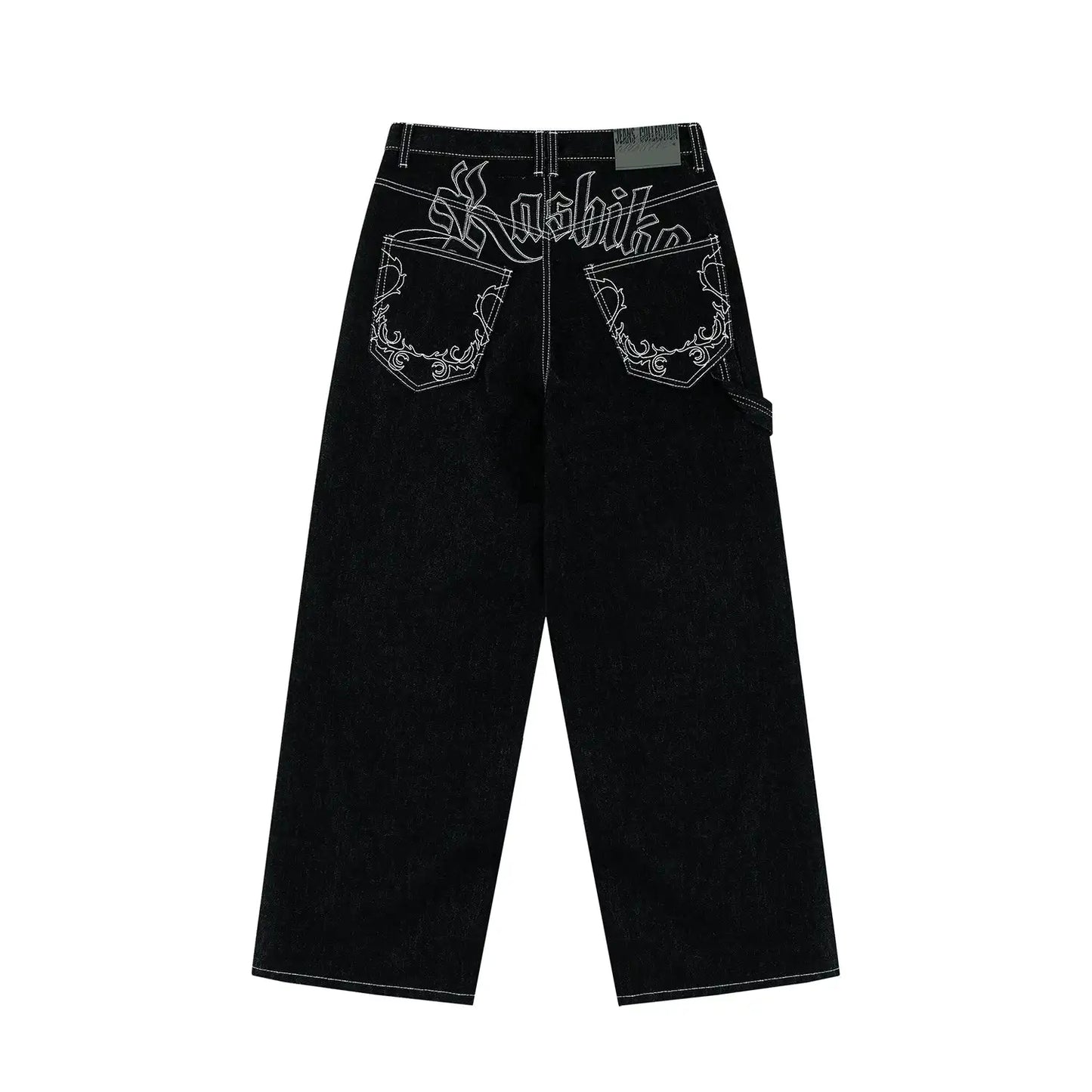 Embroidered Floral Pattern Jeans Female Retro American Fashion Pants Harajuku Casual Relaxed Korean Of Commuter Straight Pants