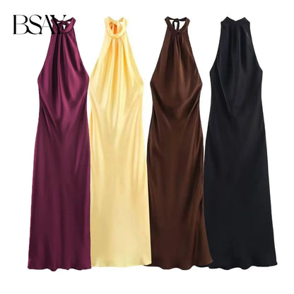 BSAY Fashion Hanging Neck Bareback Sexy Autumn New Style 2025 Women's Silk Texture Dress French Evening Dress