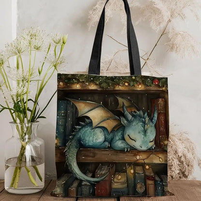 Dragon Sleeping Storage Bags Lightweight Canvas Tote Bag Large Capacity Shoulder Shopper Fashion Eco Multi-Purpose Handbag
