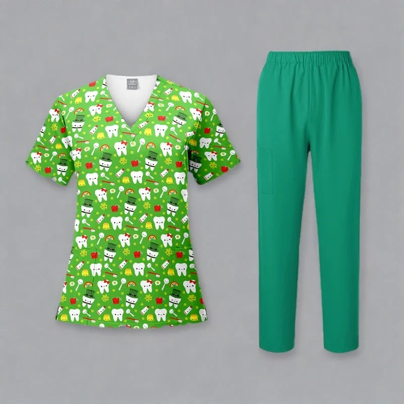 Animal Printing Surgery Scrubs Tops Pet Grooming Uniforms Beauty Salon Work Clothing Pet Clinic Veterinary Health Check Uniforms