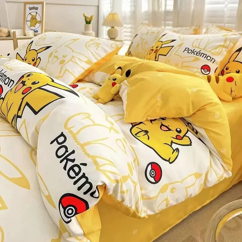 Pokemon Bedding Set Anime Pikachu 3D Duvet Cover Cute Polyester Bed Sheet Set Quilt Bedspread Set Children Comforter Bedding