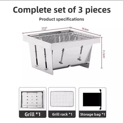 Portable Folding Stainless Steel Pocket Stove Indoor Outdoor Camping Travel BBQ Grill Tea Cooking Lightweight Compact Design