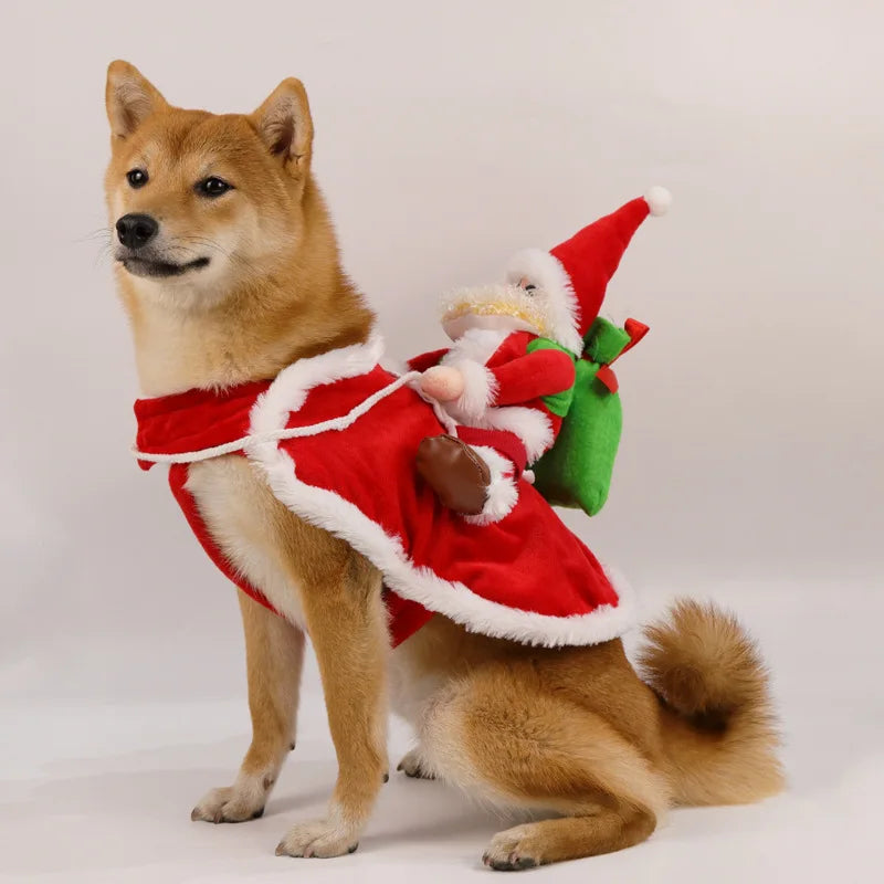 New Santa Claus Riding Suit Pet Christmas Dog and Cat Clothing Dog Clothes for Small Dogs