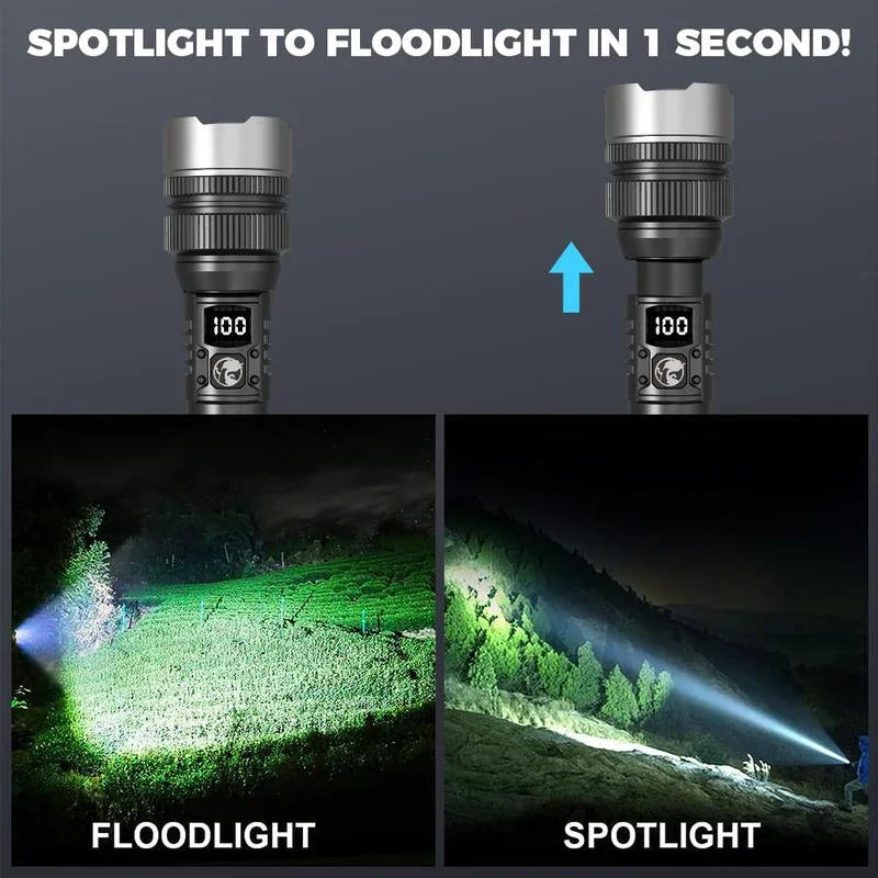 Lenovo 1000000LM Super Bright LED Flashlight Rechargeable USB-C Digital Display IPX8 Waterproof Long Lasting Camping Emergency