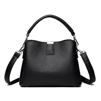 100% cowhide Bag Casual Women Hobos Handbags Bucket Bags New Women's Fashion Handbags Retro Solid Color Leather Shoulder wallet