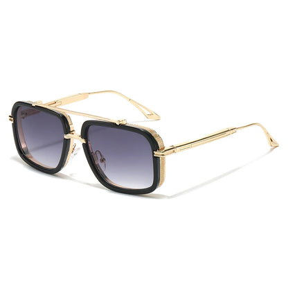 Large Square Sunglasses Men Steampunk Style Metal Pilot Sun Glasses Luxury Designer Brand Eyewear Fashion Shades Double Beam