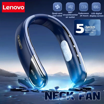 Lenovo Neck Fan Portable USB Rechargeable Bladeless Cooling Fan Quiet Wearable Fan For Summer Travel Mini Long Endure