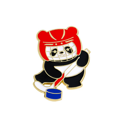 6 Styles Funny Winter Sports Panda Design Enamel Brooches Cartoon Animal Playing Skiing Fancy Speed Skating Curling Golden Pins