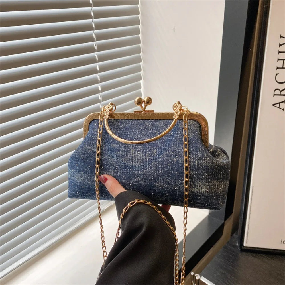 Fashion Polyester Fiber Evening Bags Elegant Chain Shoulder Bag Clutch Handbag Women