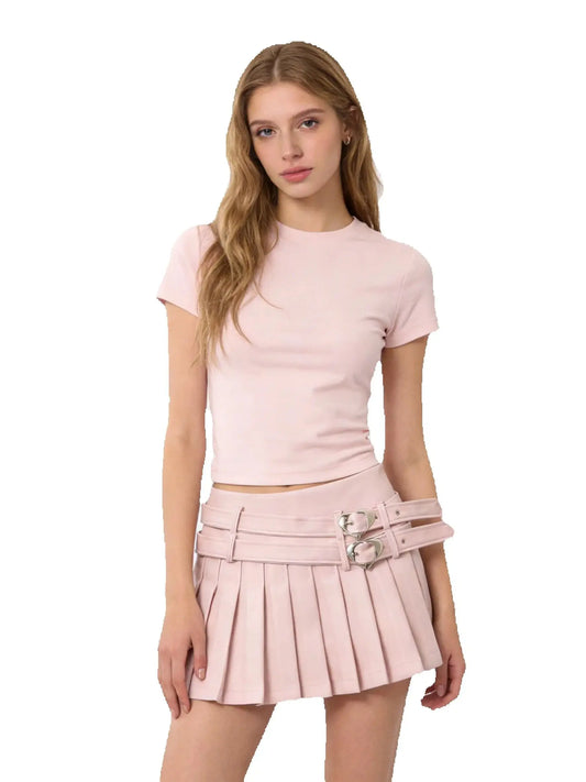 Women Summer New Fashion Hot Sweet Slim Pleated Super Short Skirt Cute Chic Heart Belt Mini Skort Streetwear Shorts Skirts