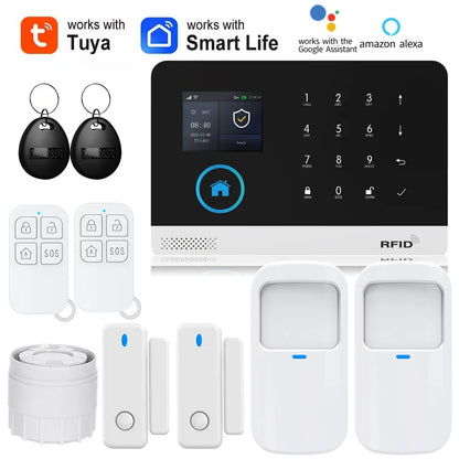 Smart Home Solar powered siren Tuya WIFI GSM Alarm System Wireless Smart Life APP 433MHz Safe Security Gap PIR Motion with Alexa