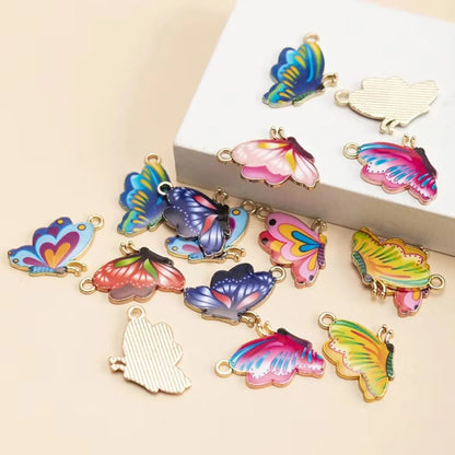 16pcs/lot Mixed Enamel Butterfly Charms Insect Alloy Pendant DIY Earrings Necklace For Jewelry Making Accessories