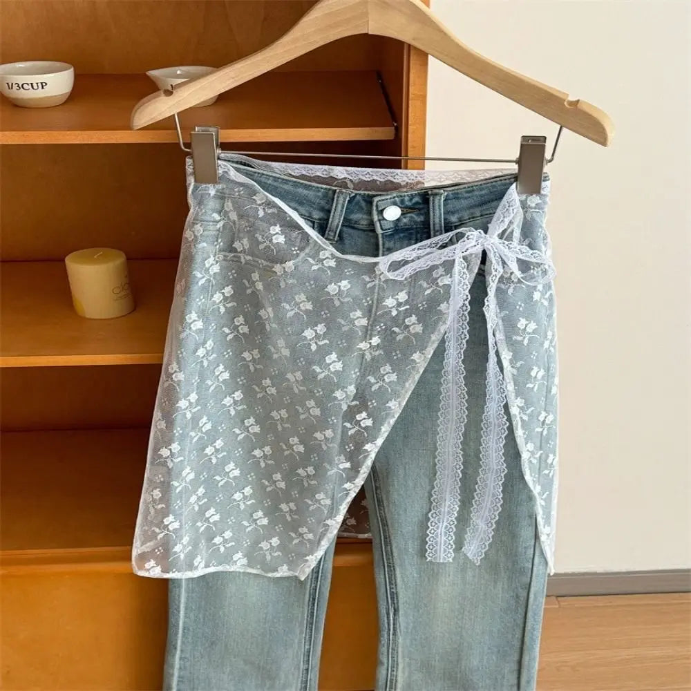 Korean Fashion Floral Skirt Spring Summer Korean Version Unique Lace Layered Gauze Skirt with Tie Up Spicy Girl Apron Streetwear