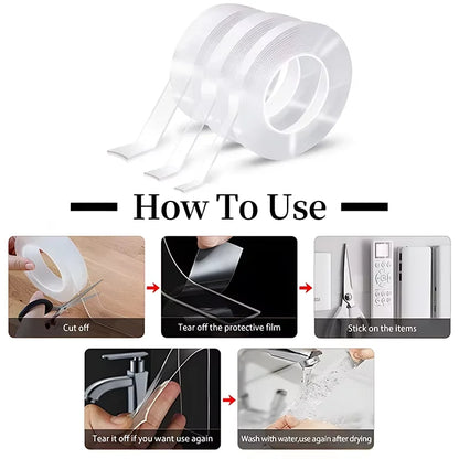 1/3/5m Nano Tape Transparent Double Sided Tape Super Adhesive Reusable Waterproof Tape Kitchen Bathroom Products