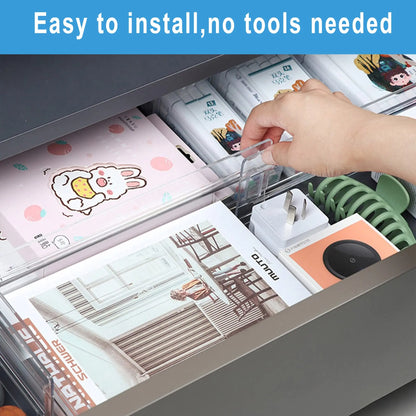 Drawer Dividers Organizers 4 Pack, Adjustable 8cm High Expandable from 27.5-52cm Kitchen Drawer Organizer, Clear Plastic