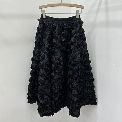 Chic 3D Floral Skirt for Women Temperament Jupe 2025 Faldas Mujer De Moda High Waist Loose Saia A-line Sweet Solid Color Skirts