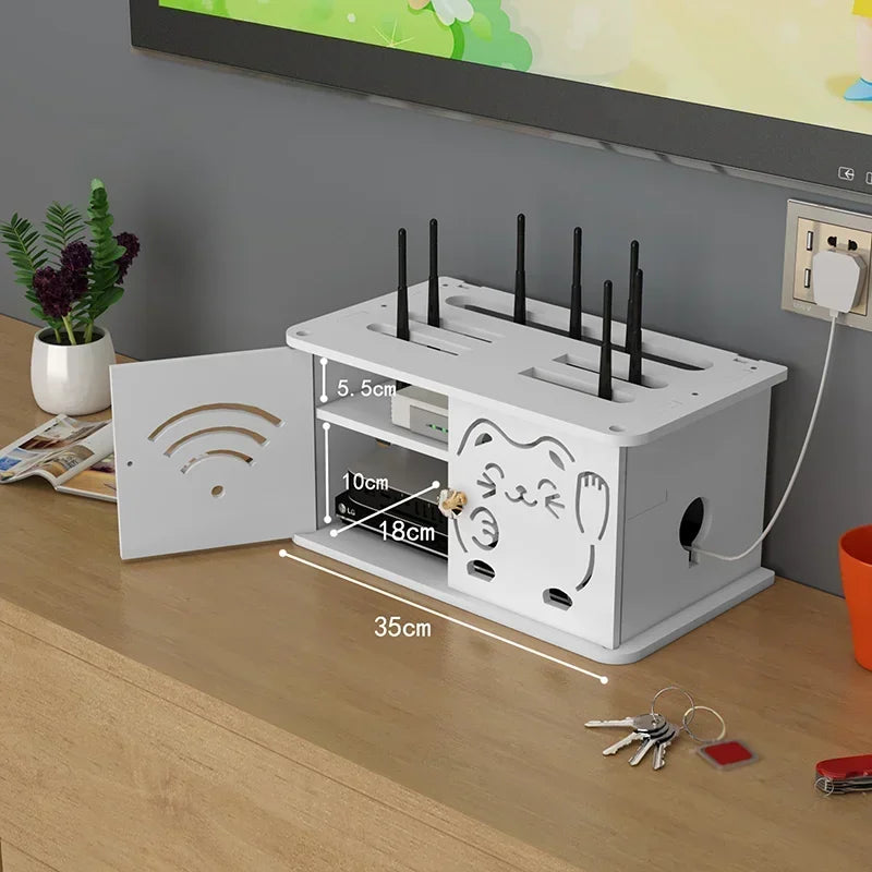 Large Wireless Wifi Router Shelf Storage Boxes Cable Power Plus Wire Bracket Wood-Plastic Wall Hanging Plug Board DIY Home Decor