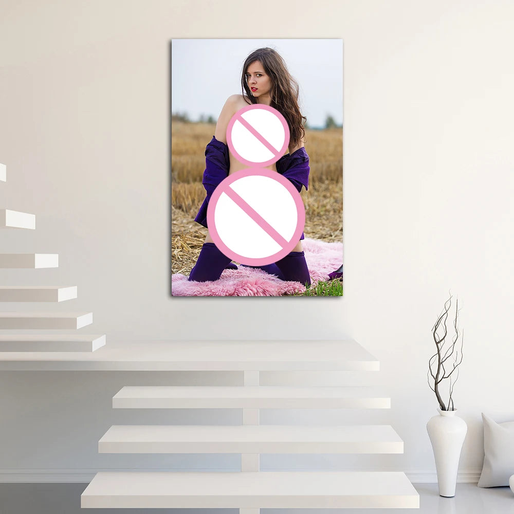 Decorative Canvas Paintings Pretty Woman Outdoors Posters and Prints Wall Art Picture For Room Home Decor