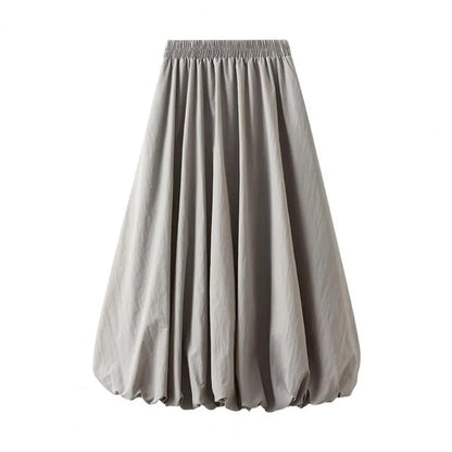 Elasticated Waist Skirt Elastic High Waist Bubble Maxi Skirt with Ankle-length Lantern Design Solid Color A-line for Spring