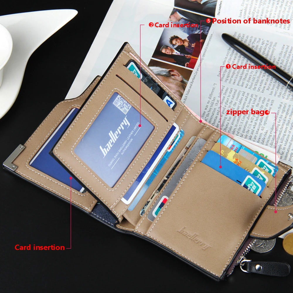 Multifunctional Men's Short Wallet with Zippered Coin Pocket on the Side, Trendy Men's Accessory, Business Casual Men's Wallet, Simple and Stylish Gift for Men