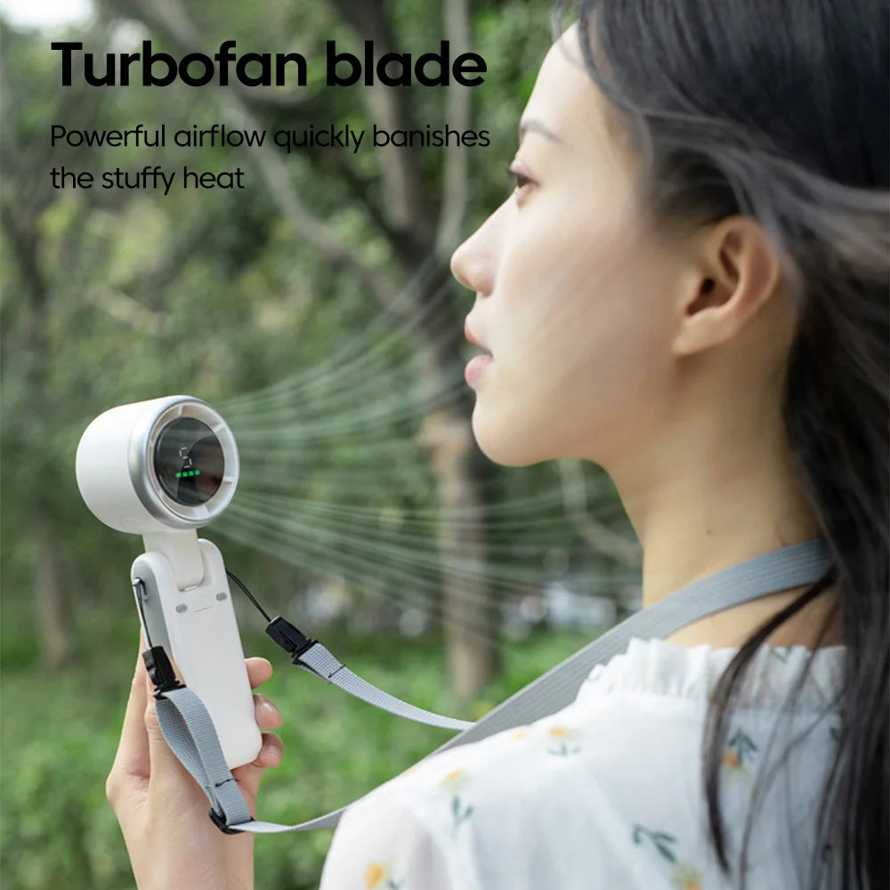 Handheld Folding Fan Type-C Charge Ports Portable Desktop 5level Wind Speed Adjustment Digital Display Electric Fan With Lanyard