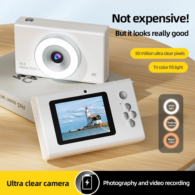 Digital Camera 4K High-definition Camera 50 Million Pixels Autofocus Portable Retro Camera CCD Travel Student Camera