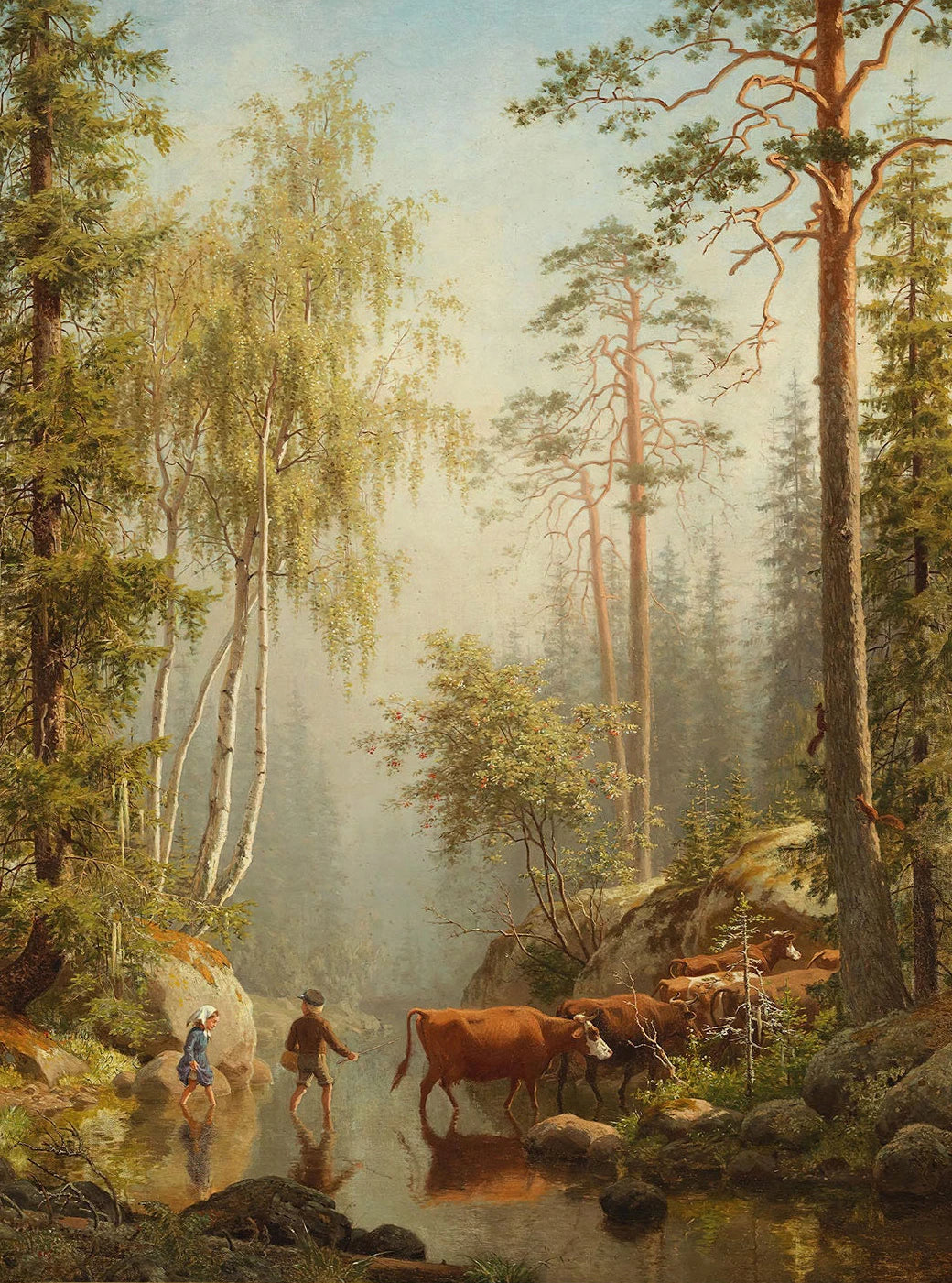 Canvas Painting Nordic Autumn Rural Farmhouse Forest Mountain River Landscape Retro Print Wall Art Picture Home Decor Wall Decor