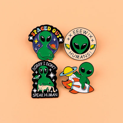 Funny Alien Enamel Pin Cartoon UFO Bigfoot Brooches for Clothes Badges on Backpack Bags Collar Hat Badge Lapel Pins Jewelry Gift