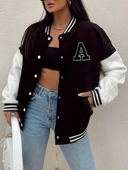 New Arrival Letter Rib Sleeve Top Fashion Logo Single Breasted Casual Bomber Baseball Jacket Loose Cardigan Coat