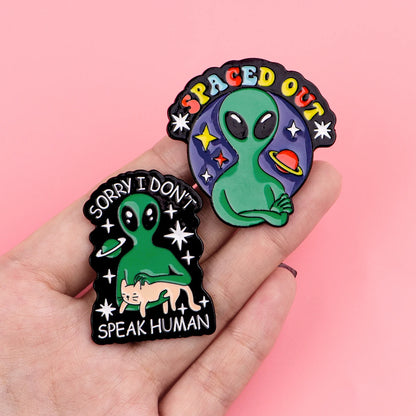 Funny Alien Enamel Pin Cartoon UFO Bigfoot Brooches for Clothes Badges on Backpack Bags Collar Hat Badge Lapel Pins Jewelry Gift