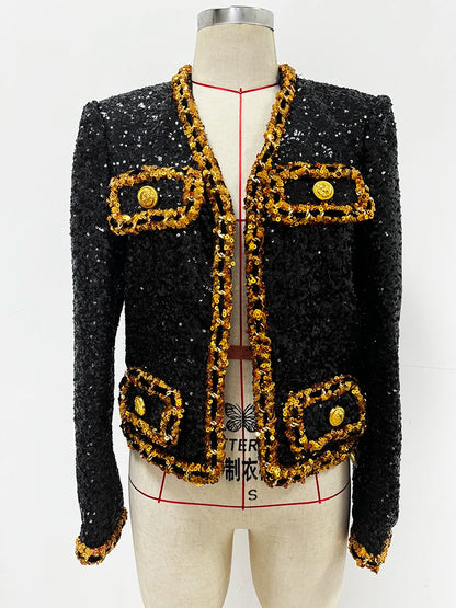 HIGH STREET Newest Fashion 2024 Designer Women's Gold Chains Sequined  Jacket