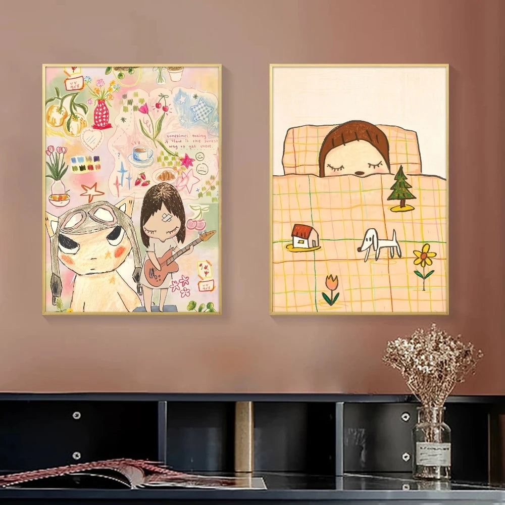 Y-Yoshitomo Nara Art Painting Calligraphy Canvas Poster Bedroom Living Room bar Hallway House interior Wall Decor